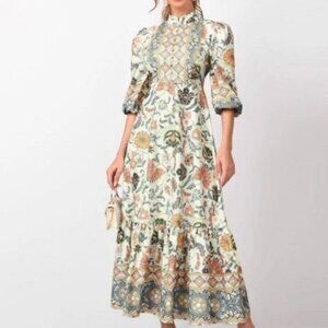 Mock Neck Puff Sleeve Tribal Print Dress | Size M